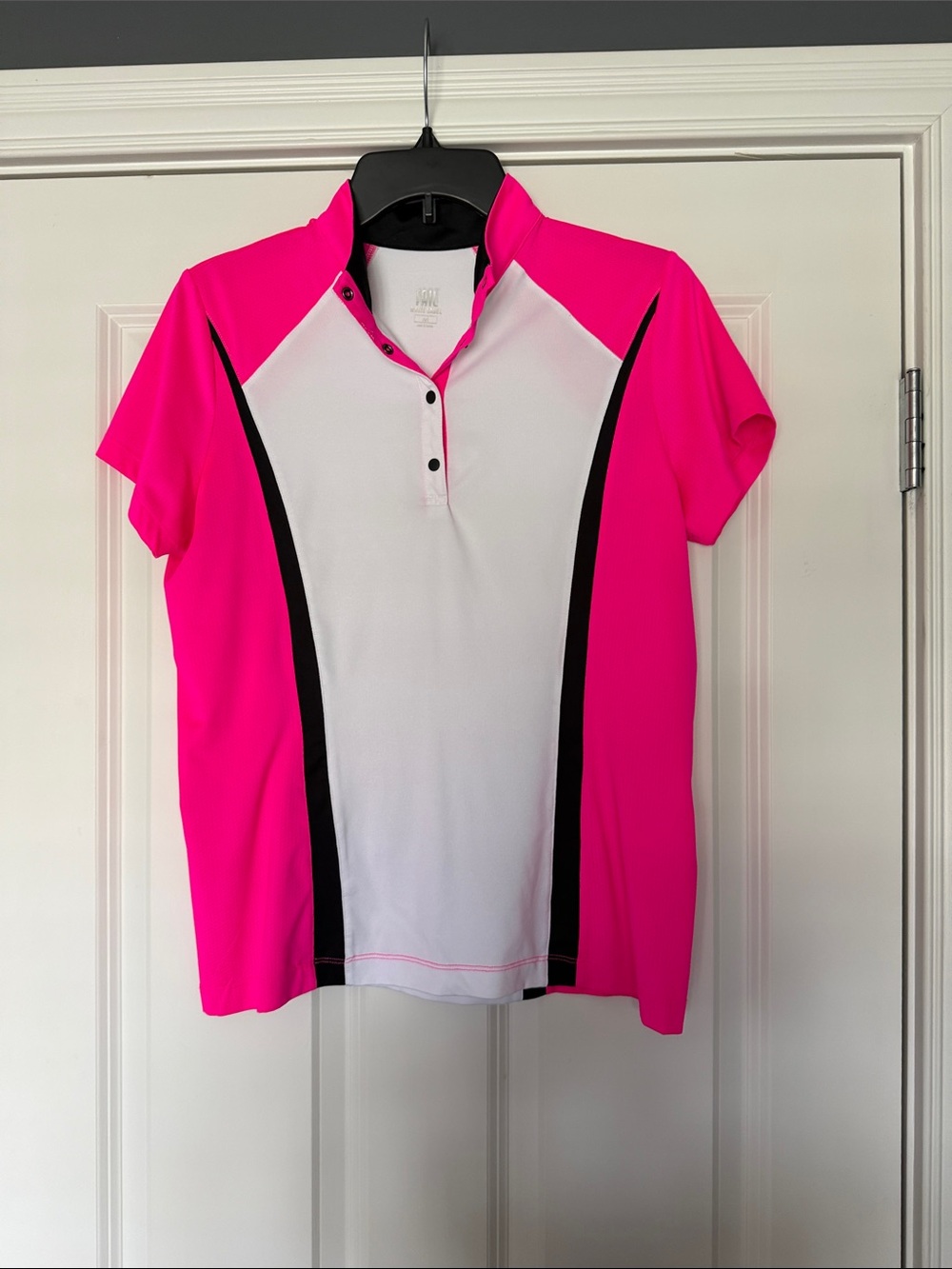 Tail Women's Neon Pink and White Short Sleeve Polo with Black Accents
